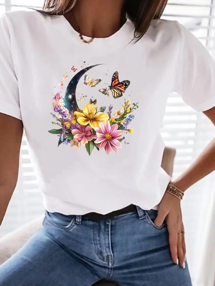 (Asian Size) trend butterfly Clothing T Shirt Woman Women Fashion Tee Top Print Female Short Sleeve Graphic T-shirts