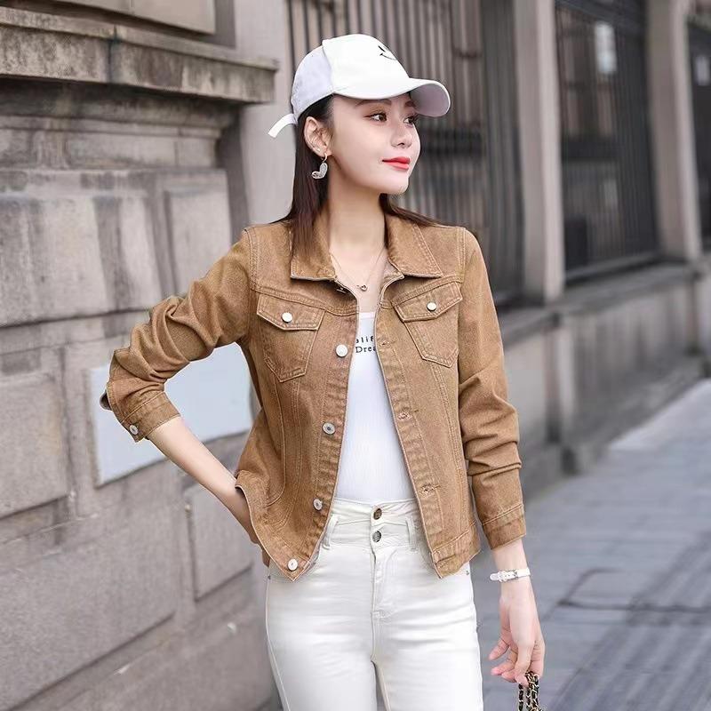 Spring Women's White Denim Jacket Casual Cropped Jean Coat