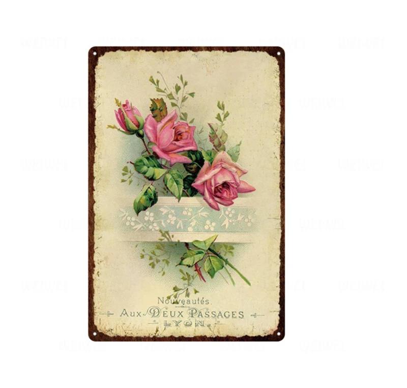 Flower Vintage Shabby Metal Tin Sign Artistic Tin Painting Indoor Home Living Room Decor Pin Up Man Cave Wall Sticker Tin Pla