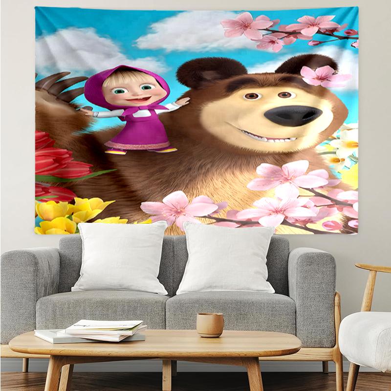 Masha Print Tapestry, Backdrop, Easy Setup, Ideal for Bedroom, Office & Living Room, with Aesthetic Wall Hanging Decor.