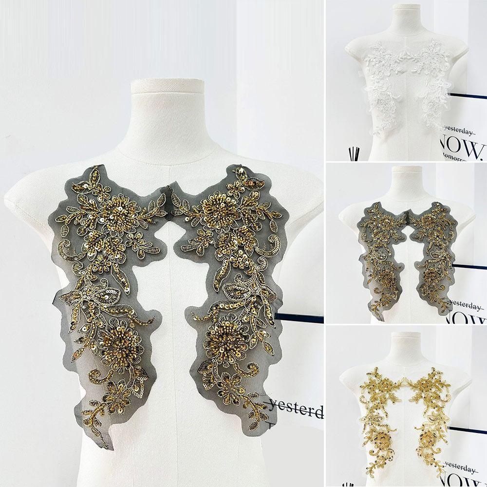 2PCS/1Pair Fashion Handmade Clothing Applique Mesh Flower Embroidery Chest Flower DIY Sew Gold Silver Clothing Patch