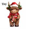 Winter Home Accents 2Pcs Christmas Highland Cow Figurines, Resin Santa Reindeer Cow, with Hat, Ornaments Hot Cocoa, Decor for Garden Tiered Tray Table