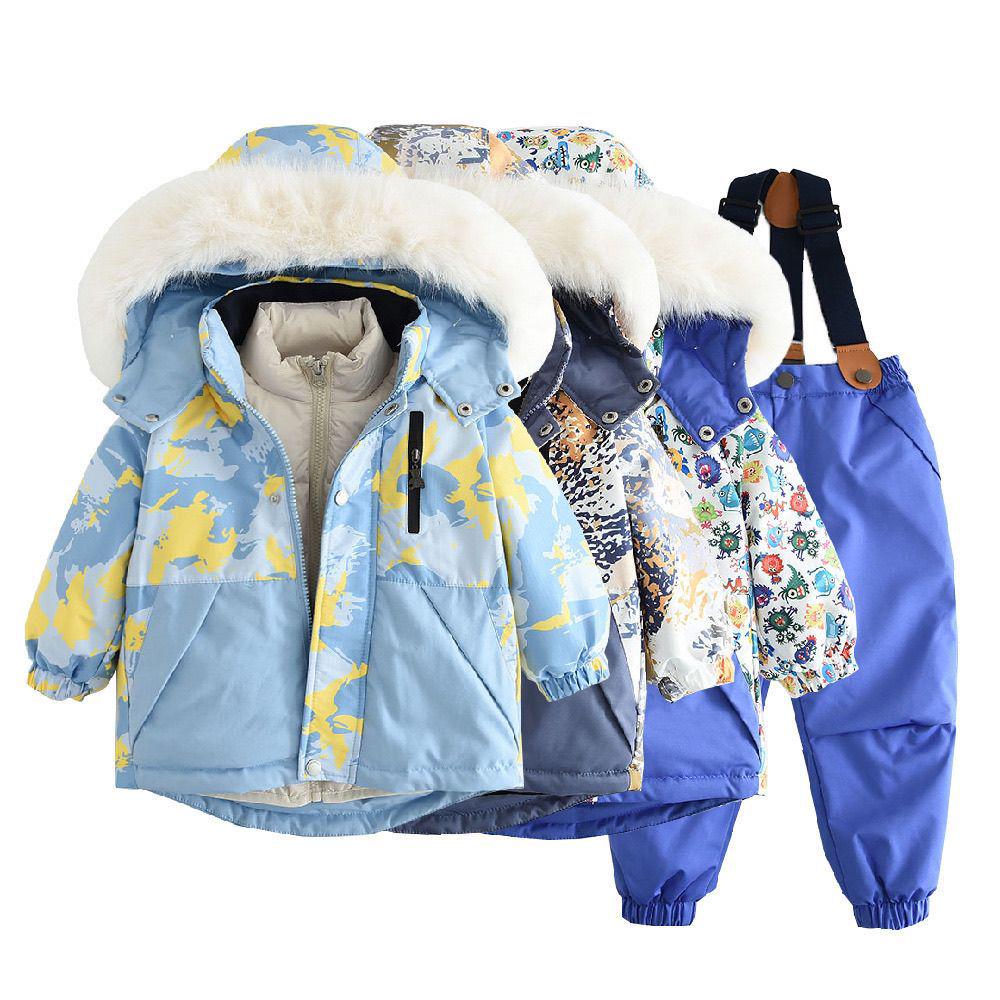 Zimowy kombinezon narciarski dla dzieci 2024 - Trzyczęściowy zestaw z podszewką polarową, wiatroodporny i wodoodporny dla niemowląt