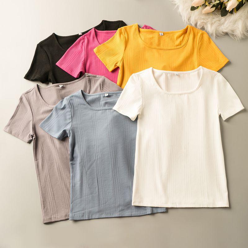 

Летний экспортный K-стиль Новинка Цвет Простой Антивозрастной Легче всего сочетать Повседневная футболка-пуловер с круглым вырезом и коротким рукавом Rose Red S