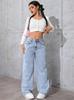 Retro High Waist Drapey Wide Leg Jeans