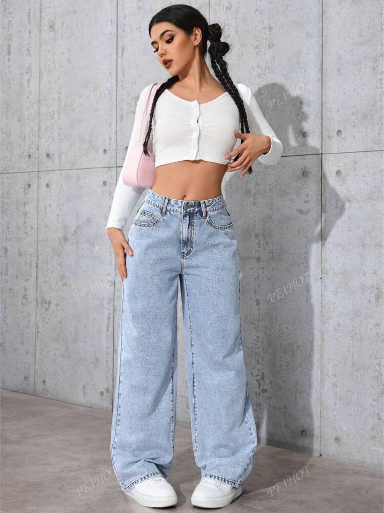 Retro High Waist Drapey Wide Leg Jeans