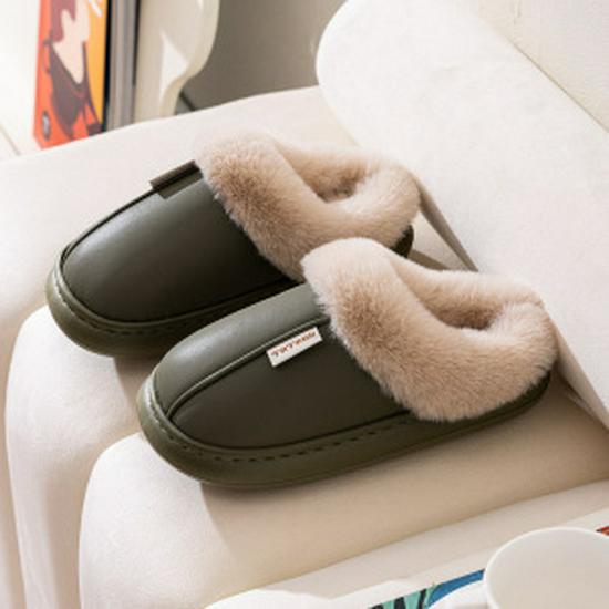 Women's Non-Slip Waterproof Thick-Soled Cotton Slippers – Cozy Furry Design for Autumn/Winter Maternity & Men's Wear