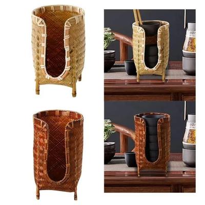 Bamboo Woven Cup Holder Rack Retro Japanese-style Tea Cup Storage Basket Handmade Space Saving Paper Cup Dispenser for Bathroom