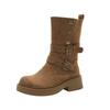 Thick-soled British Martin Boots Women's 2025 Autumn and Winter Skinny Pile Boots Short Boots Brown Frosted Coarse Heel Knight Boots