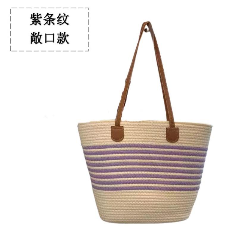 Versatile High-end Straw Bag, Seaside Vacation Striped Woven Bag, Women's Large-capacity Shoulder Beach Tote Bag