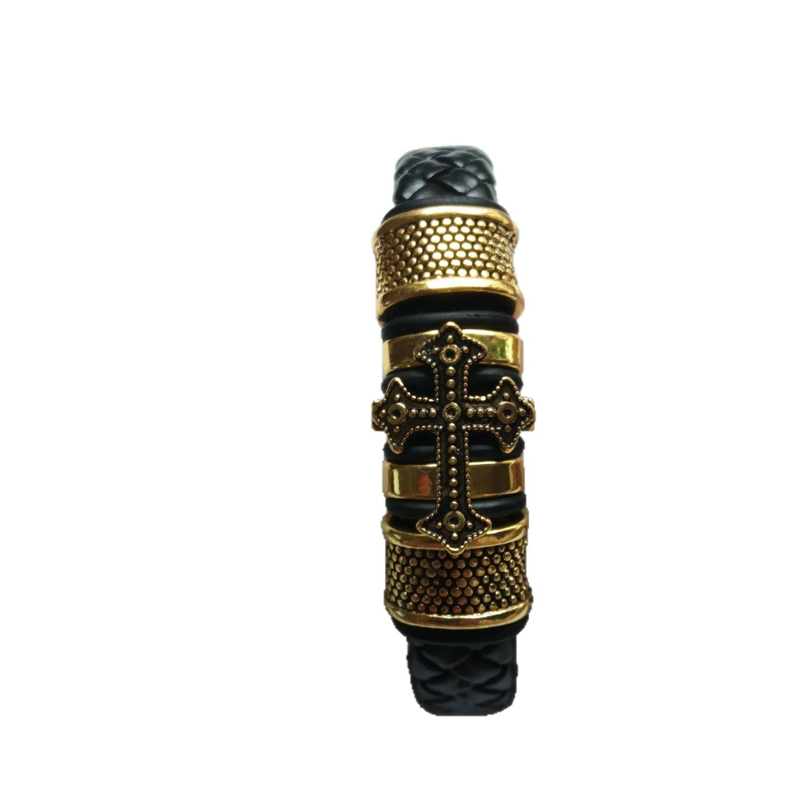 Men s Punk Style Leather Cross Weave Bracelet 23CM золотой