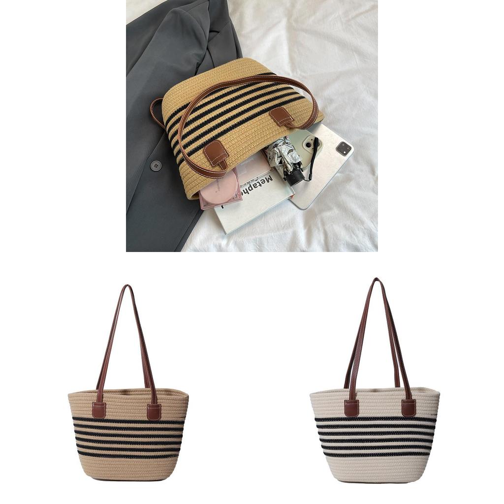 Bohemian Woven Straw Tote Bag Large Capacity For Casual Beach Day Travel