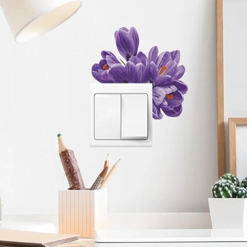 Waterproof Vinyl Decals for Home Decorations Room Aesthetics Lavender Floral Switch Stickers Self Adhesive Wall Socket Decor