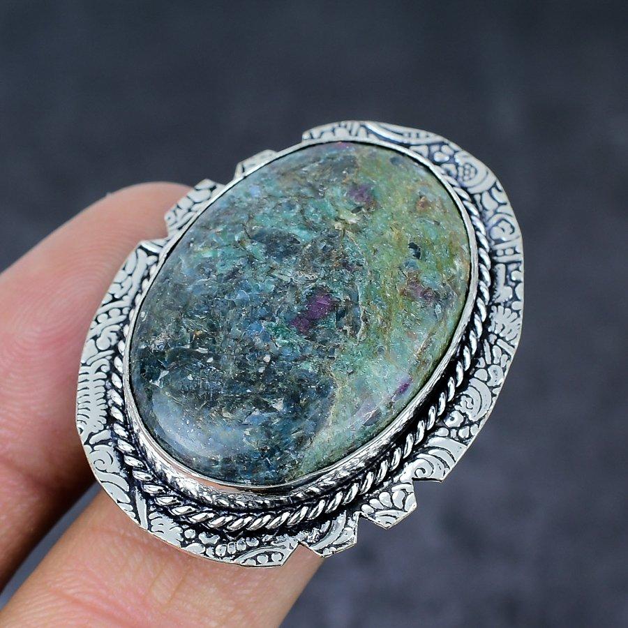 Ruby Fuchsite Gemstone 925 Sterling Silver Jewelry Ring Size 8.5