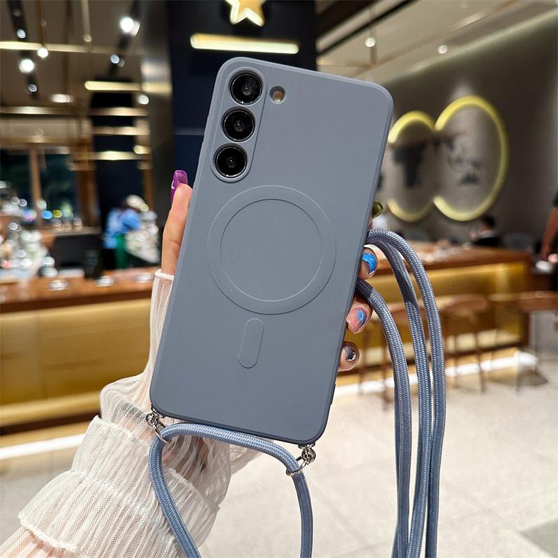 Crossbody Lanyard Liquid Magnetic Case For Iphone 14 13 12 11 X XR XS Max 7 8 SE 2020/Samsung Galaxy S23 S22 Ultra Magsafe Silicone Soft Back Cover