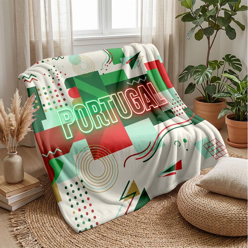 Portugal Football Printed Flannel Blanket Skin Friendly Warm Decorative Throw for Indoor Couch Bed Daily Use