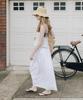 Depound Flower Lace Shirred Long Skirt [White]