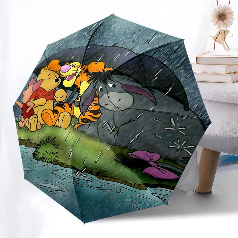 Rainy Day Winnie the Pooh Themed Automatic Opening and Closing Umbrella, Brightly Colored 8-rib Portable Umbrella, Suitable for Men and Wome