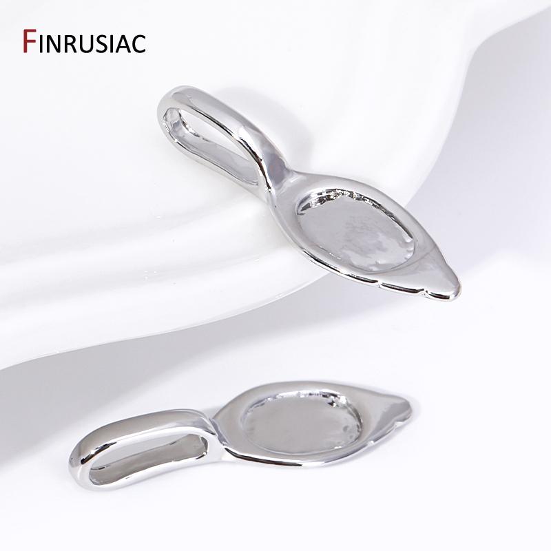 Trendy Rhodium Plated Leaf Pendant Bail Connector Clasps, Brass Glue-On Pendant Bails For DIY Fashion Jewelry Making Accessories
