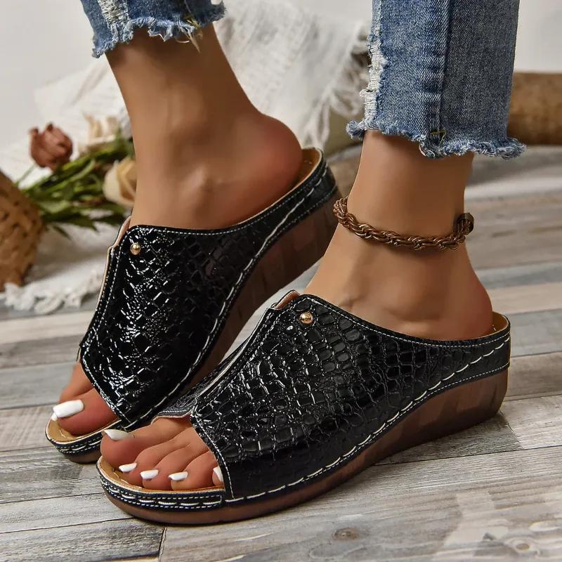 Fashion Summer Women Wedge Sandals Premium Orthopedic Open Toe Sandals Vintage Anti-slip Leather Casual Female Platform Retro Shoes