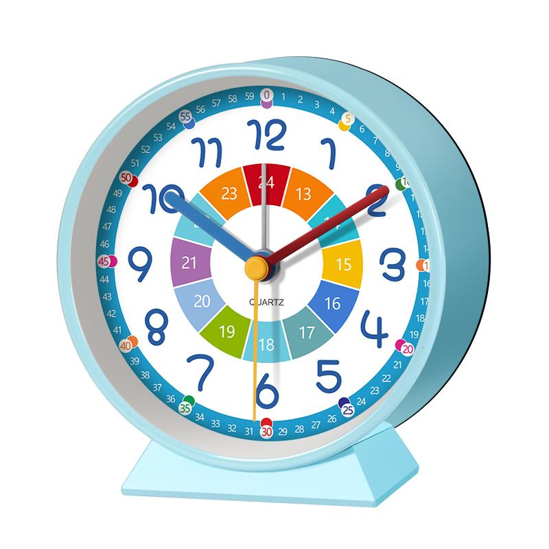 Early Education Desk Clock Needle Display Quartz Alarm Clock Silent Sweep Movement Silent Walking Soft Night Light Metal Frame