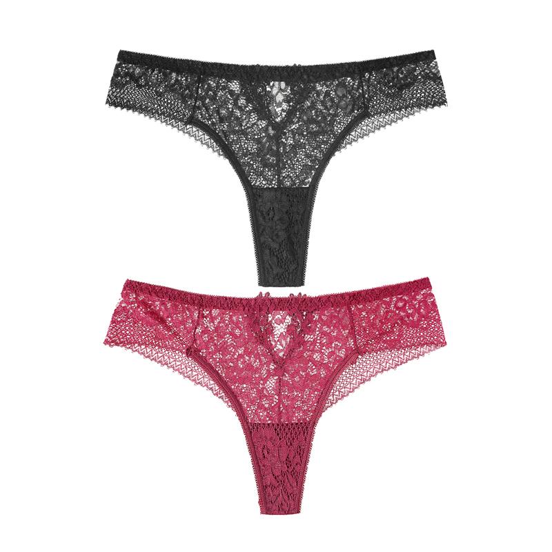 2Pcs/Lot Water-soluble Lace Women Panties Hollow G Strings Embroidery Thongs Low Waist Half Wrapped Hip T-Shaped Bikini Underpants
