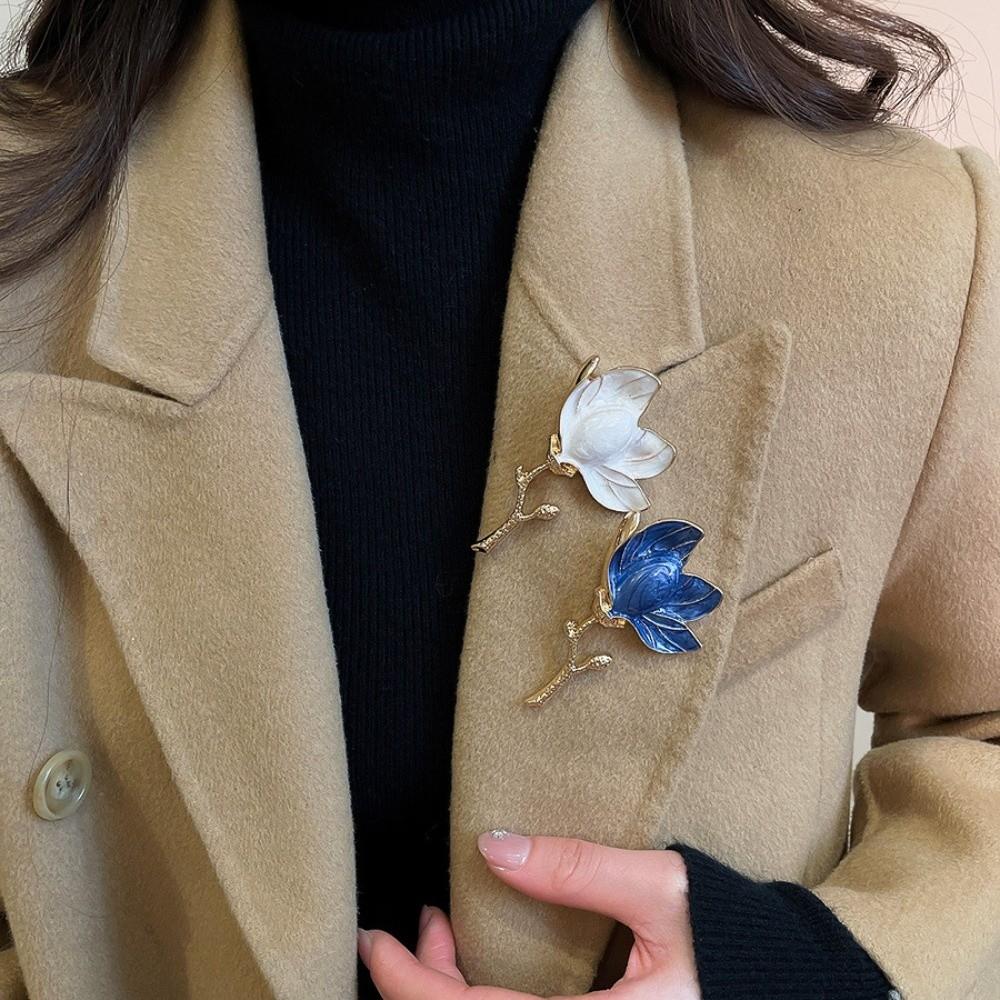 Tulip Glaze Luxury Badge Pin Zinc Zinc Alloy Banquet Clothes Metal Pin Magnolia Flower Brooch  Girls