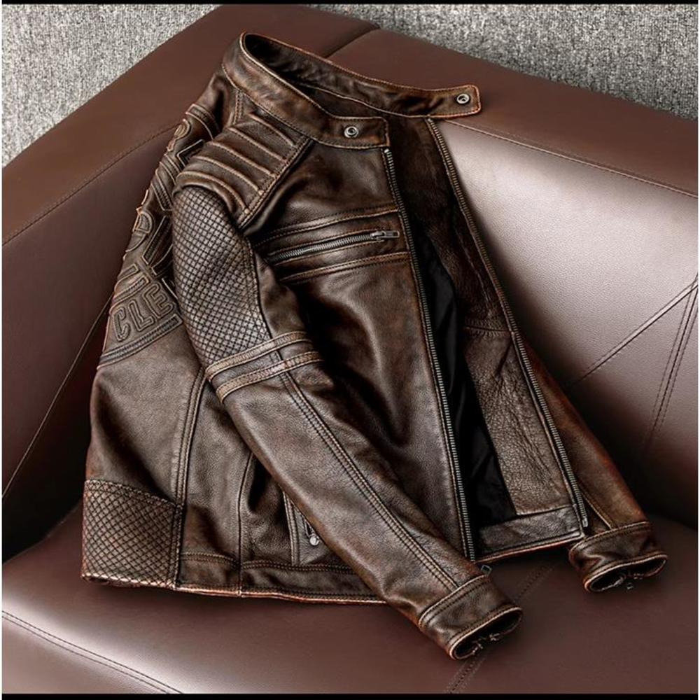 Motor Rider Real Jacket,Mens Vintage Leather Coat.slim Fit Natural Cowhide Clothes