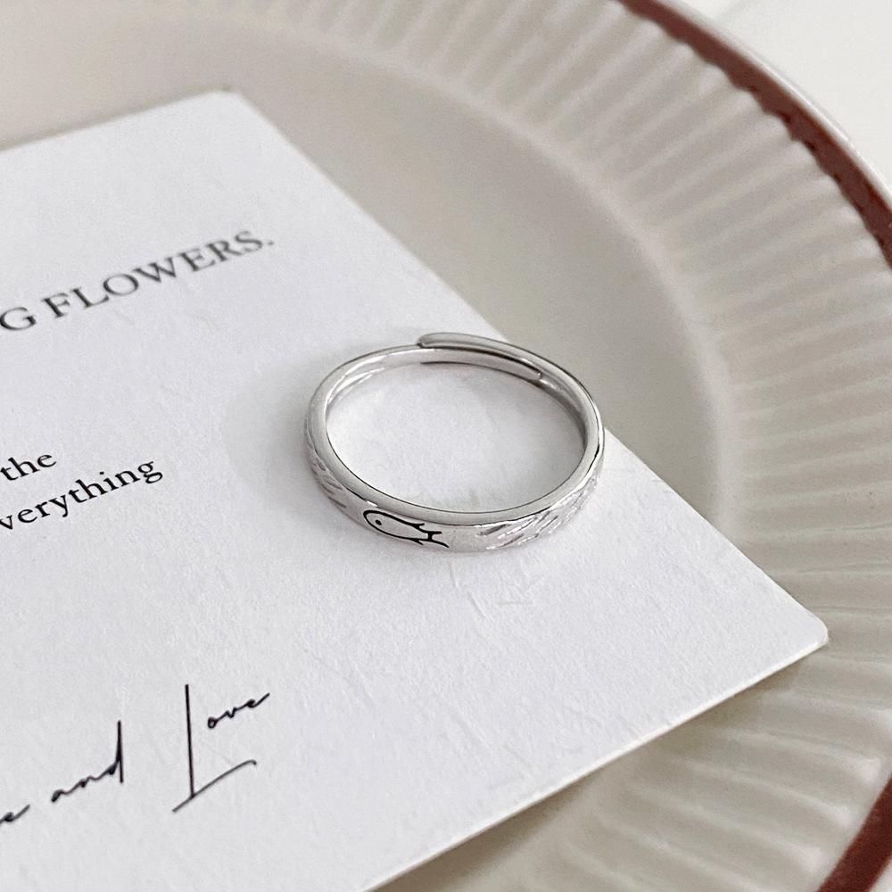 S999 Sterling Silver Cat  Fish Couple Rings - Cute, Simple Gift for Couples