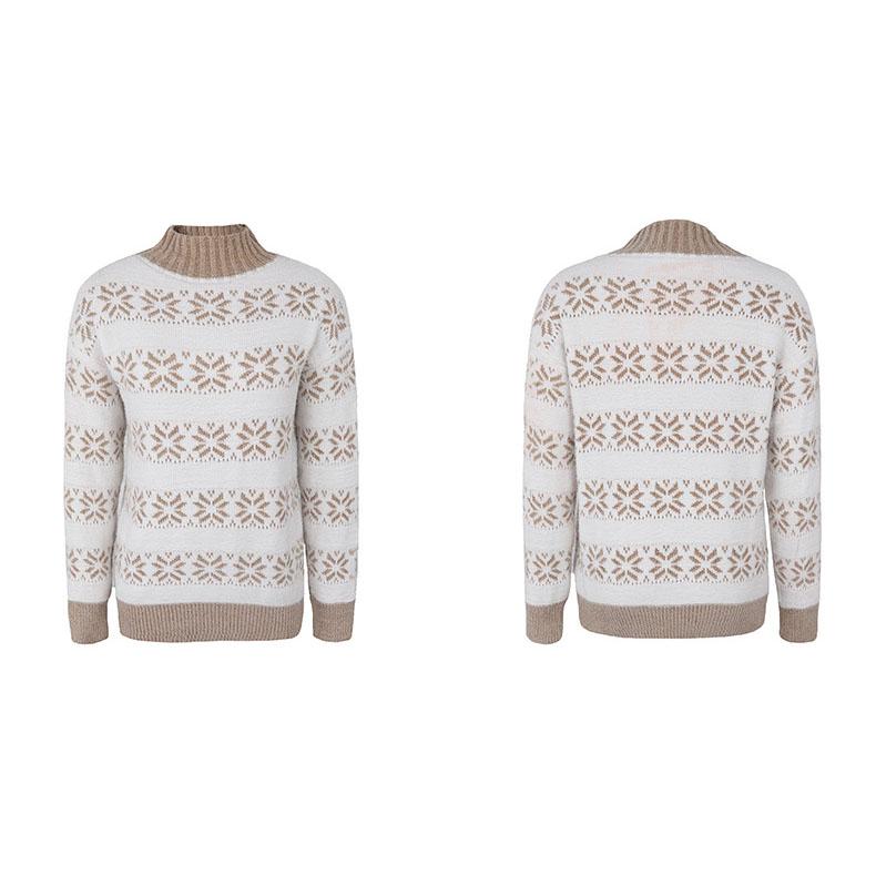 Dámský podzimní a zimní top úplet Poloviční rolák vánoční vzor sněhová vločka svetr pro ženy