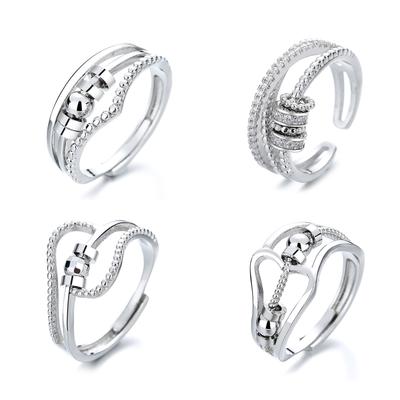 Dwuwarstwowy obrotowy zroszony pierścień niepokoju dla kobiet elegancki cyrkon Stress Relief Spinner Rings regulowany otwarty pierścień na palec