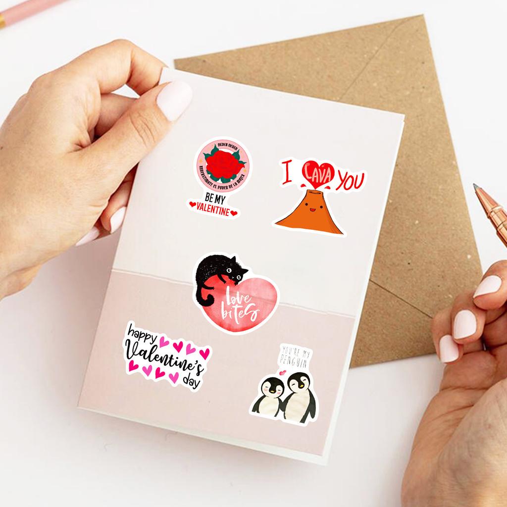 50 PCS Valentine Sweet Stickers Set - Romantic Heart Decals for Notebook, Gifts, DIY Decor