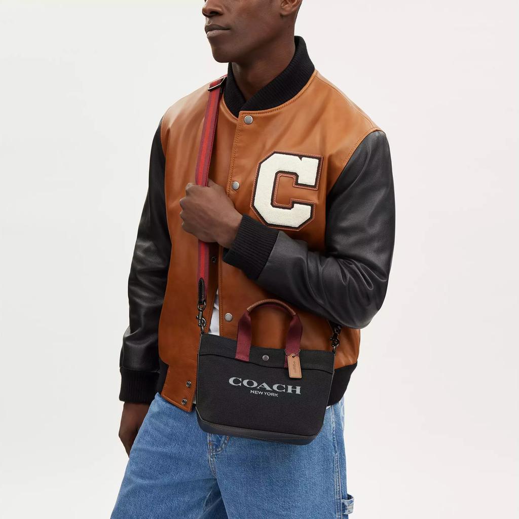 Coach 20 Letter Logo Snap Closure Canvas And Smooth Leather Tote Bag Men Tote Bags Black CU299-JIBLK