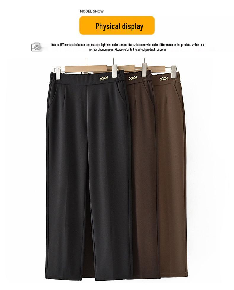 Mom's High Waist Casual Straight Leg Pants for Spring & Autumn - Plus Thick Loose Velvet for Middle-Aged & Elderly Women