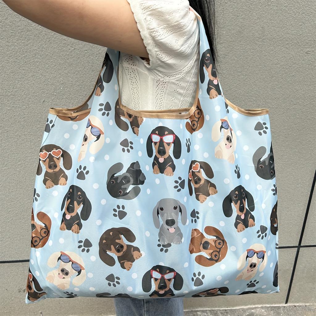 Large Capacity Foldable Tote Bag - Stylish Dachshund Print Totes for Women - Lightweight, Reusable, and Easy to Carry Shopping Bag
