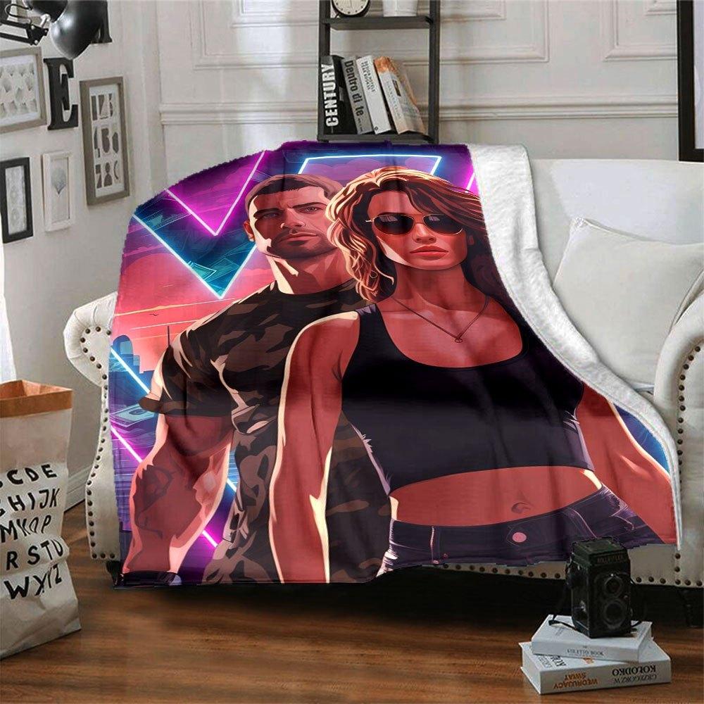 1pc Grand Theft Auto Soft Flannel Blanket with Designer Print A cozy blanket for all seasons, perfect for the couch, bed, office