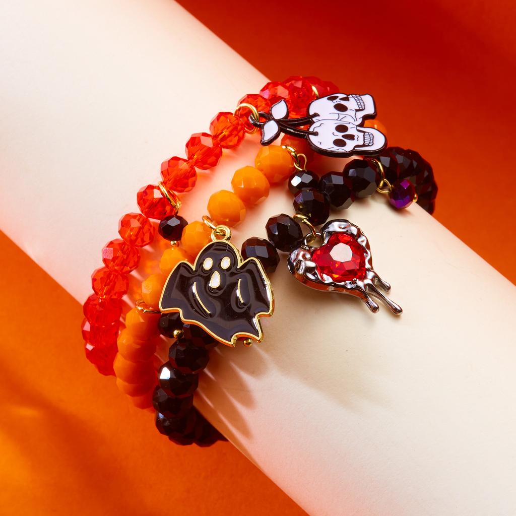 Halloween Gothic Skull Bat Bracelets for Women Handmade Polymer Clay Beaded Pumpkin Pendant Bracelet Party Jewelry Accessories
