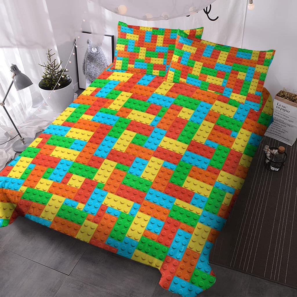 Farbe Spielzeugbaustein Bettwäsche Dreiteiliger Bettbezug