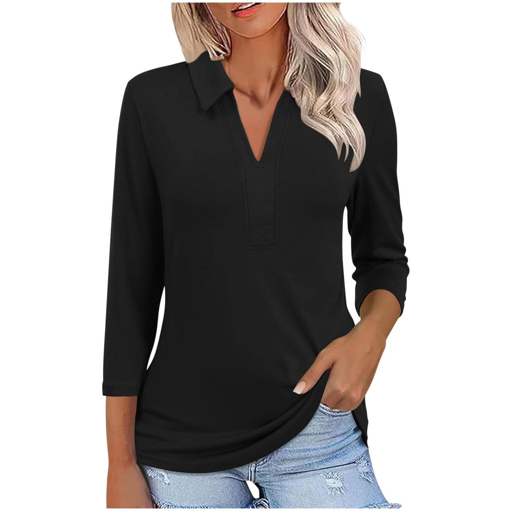 Women's Fashionable And Casual Solid Color Three Quarter Sleeve Pullover Slim Fit Top