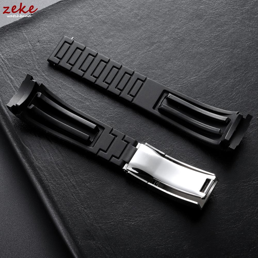 Edelstahl Faltschließe Uhrenarmband für Rolex Black Water Ghost Green Submariner Daytona Gebogenes Ende Gummi Uhrenarmband