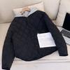 New Splicing Rhombus Jacket Cotton Dress Casual Removable Hooded Loose Autumn and Winter Line Fake Two-piece Coat Black