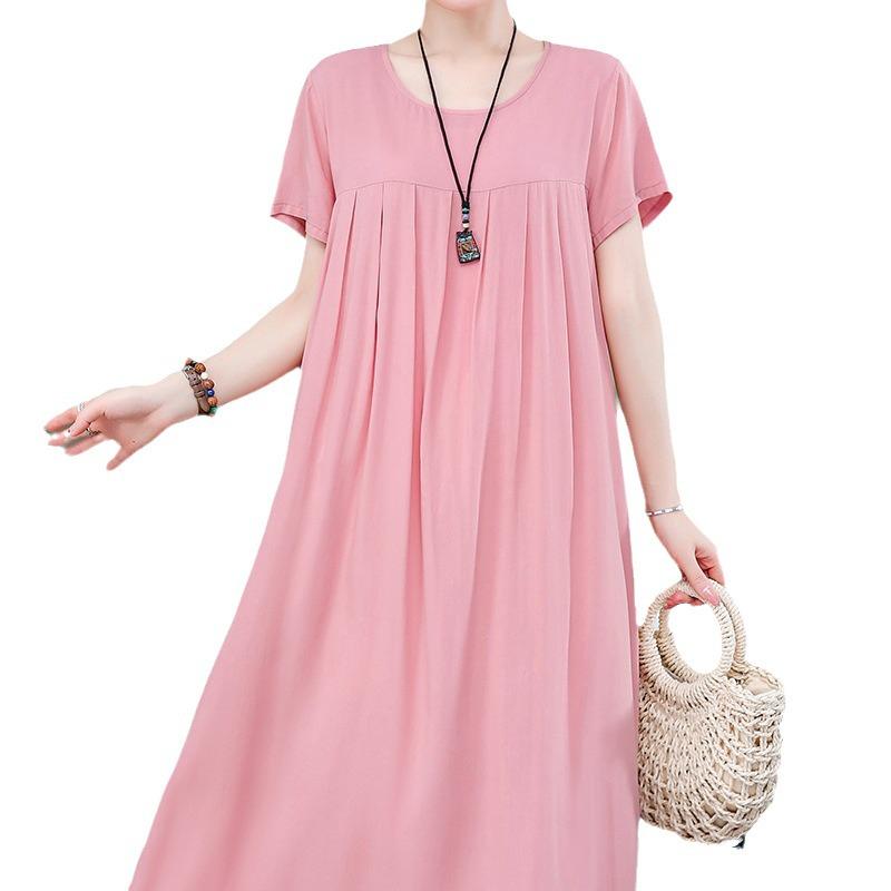 Plus Size Korean Style Summer Floral Cotton Silk Dress - Slimming Design for 240 Jin