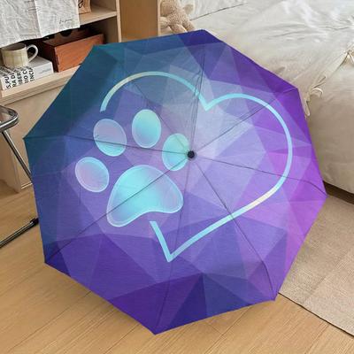 1 pièce Parapluie Pliant Automatique Cœur Patte, Cadre Robuste en Fer à 8 Baleines, Convient pour le Voyage, l'Usage Quotidien, Anniversaire, Cadeau Décoratif m0105104