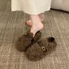 Fluffy Warm Fluffy Shoes for Women's 2025 New Winter Thick-soled Belt Buckle, Fleece Warm One-pedal Cotton Shoes