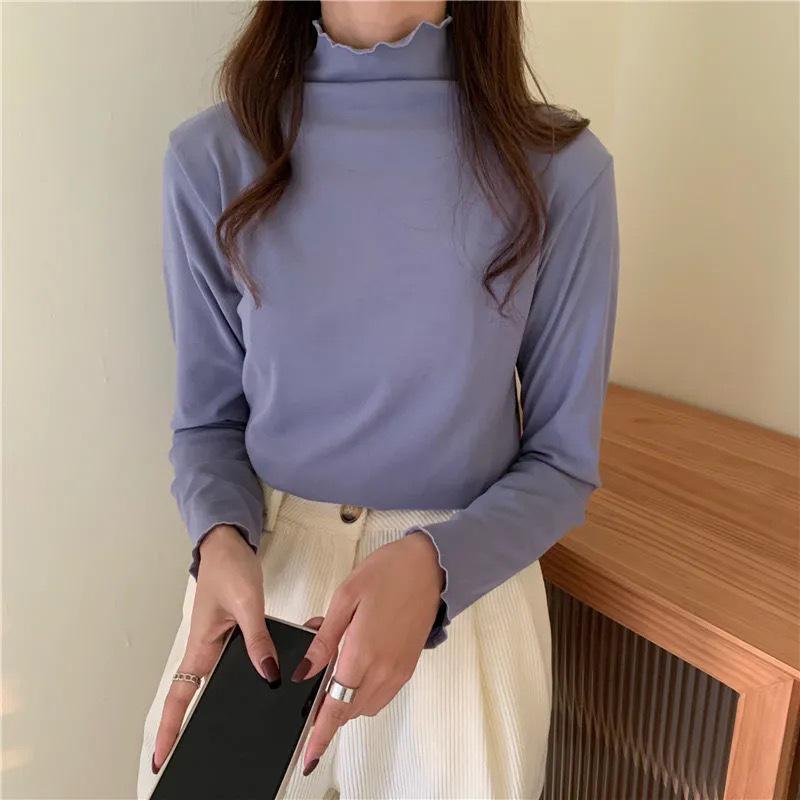 Kitten Diary Women's Slimming White Base Layer Velvet Top - Long Sleeve, Autumn/Winter Wear