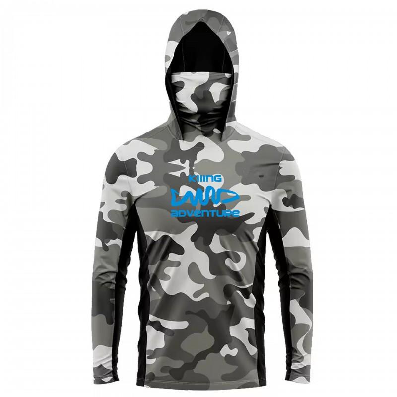 Mens Quick-Dry Hooded Sun Protection Fishing Cycling Jersey Breathable Long Sleeve Outdoor Sportswear