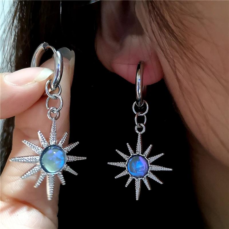 Moonlight Stone Sun Drop Earrings For Men Women Gothic Punk Vintage Y2K Cool Goth Grunge Jewelry Accessories 2024 New Fashion