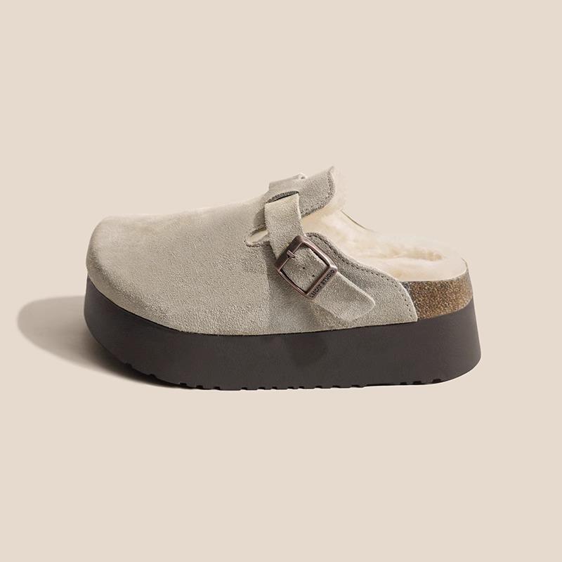 thick-soled velvet shoes for women's winter bag head half-towed fluffy slippers for women to increase their height and wear cotton shoes