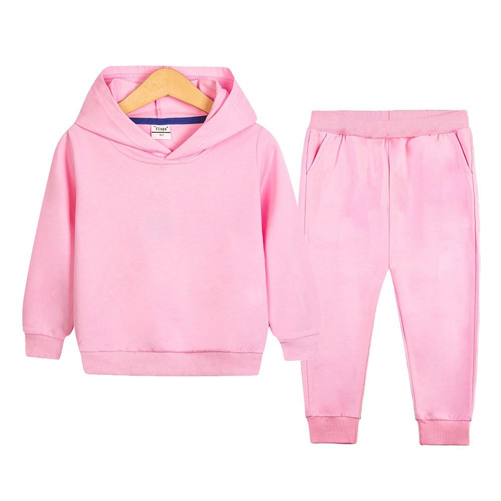 Kids' European & American Solid Color Fleece Hoodie Set for Medium & Large Boys & Girls Winter Collection
