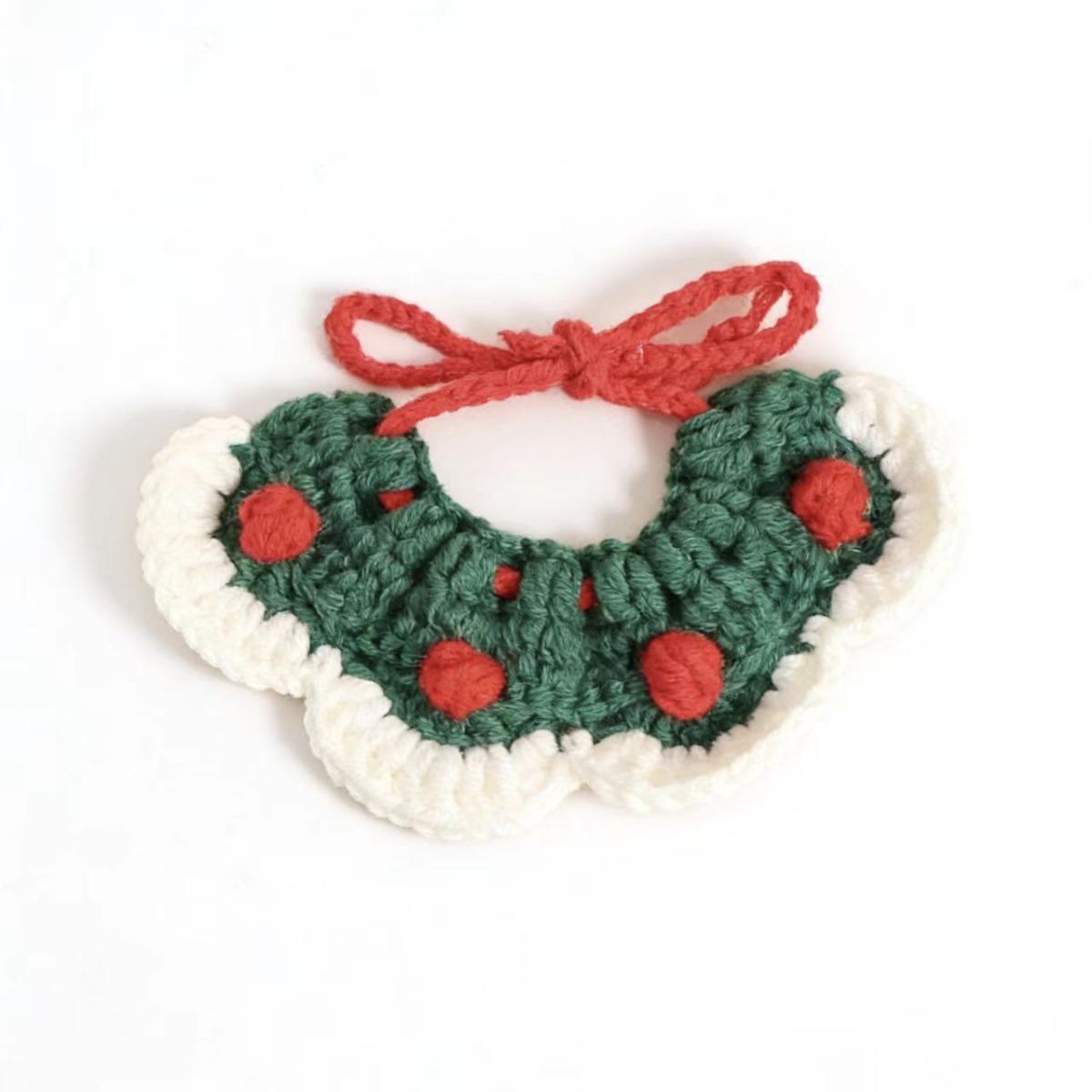 Handmade Pet Collars Crochet Adjustable Pet Bib Neckwear Decorative Cat Necklace Scarf Dog Drool Bib New Year Gift Pet Supplies XS